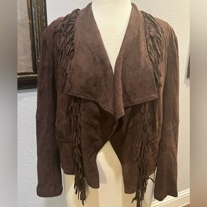 #1905. Orange Fashion Village Brown Faux Suede Fringed Jacket. Size L